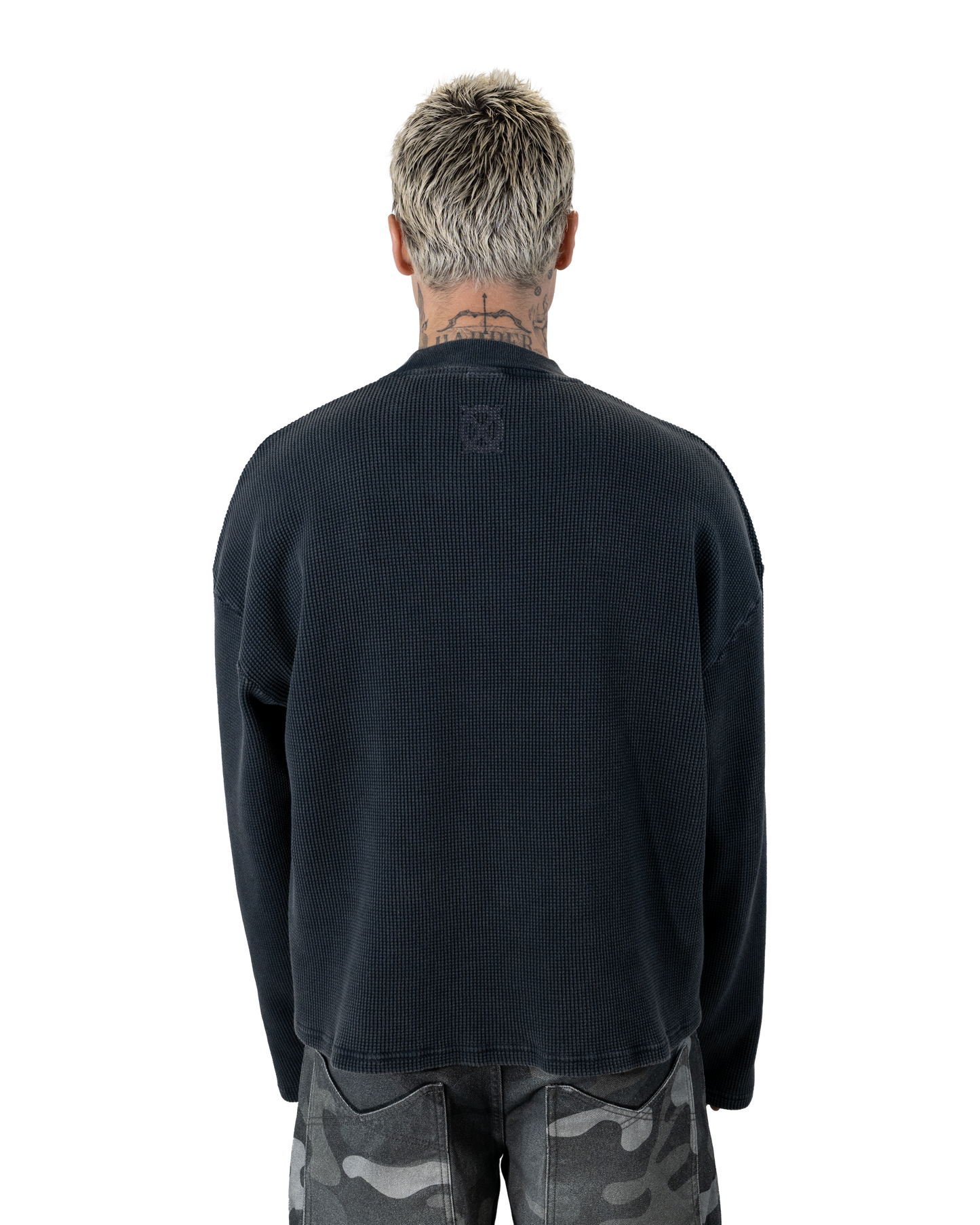 Washed Ocean Blue Waffle Sweater