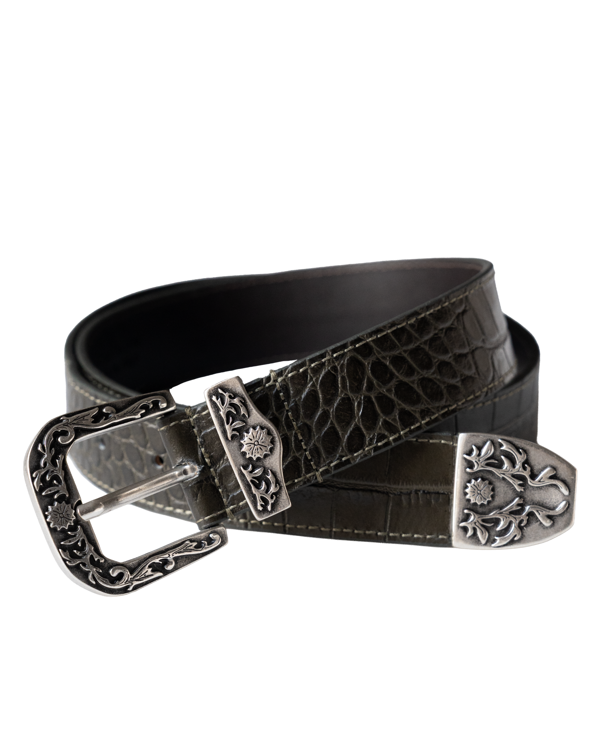 Olive Crocleather Belt