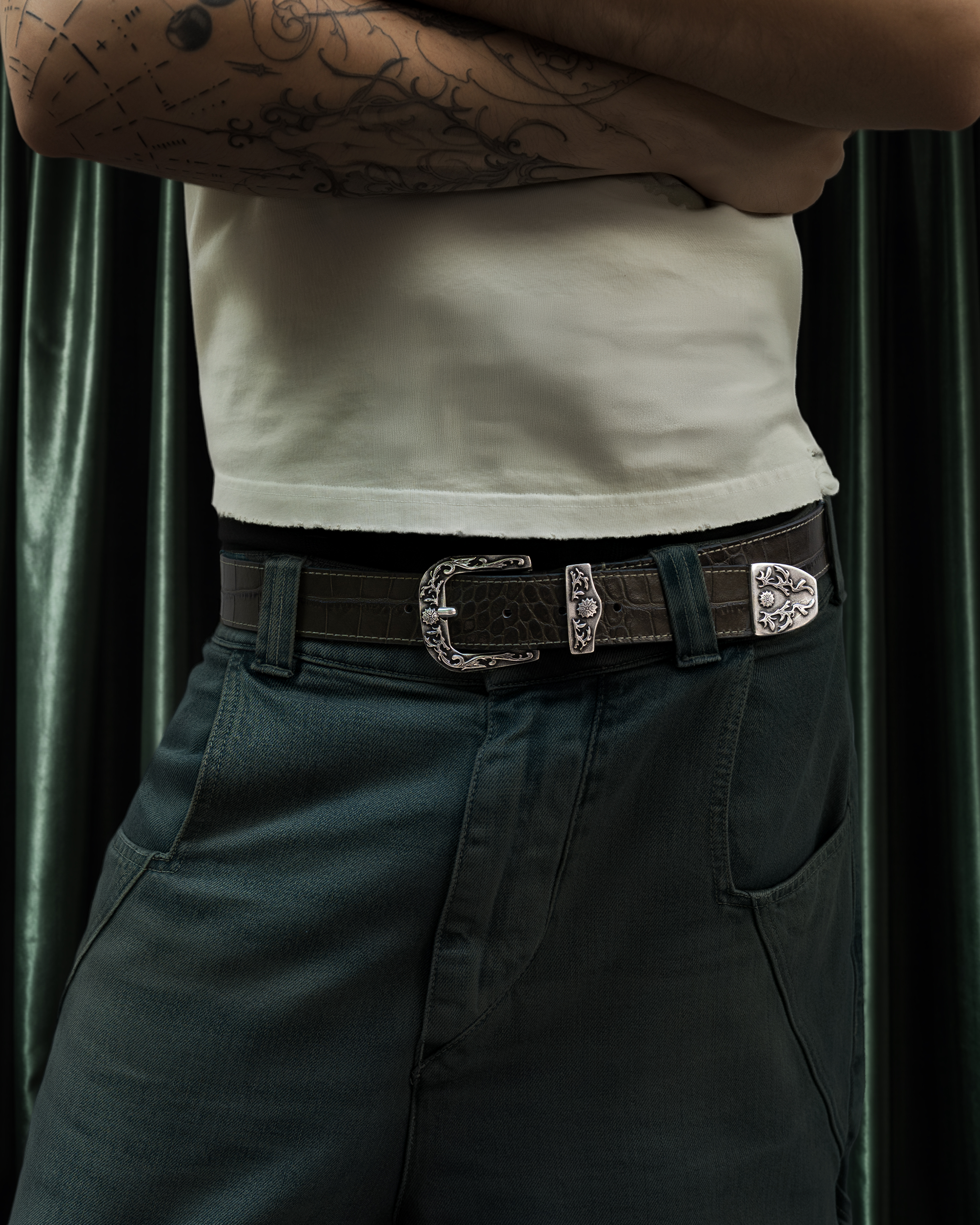 Olive Crocleather Belt