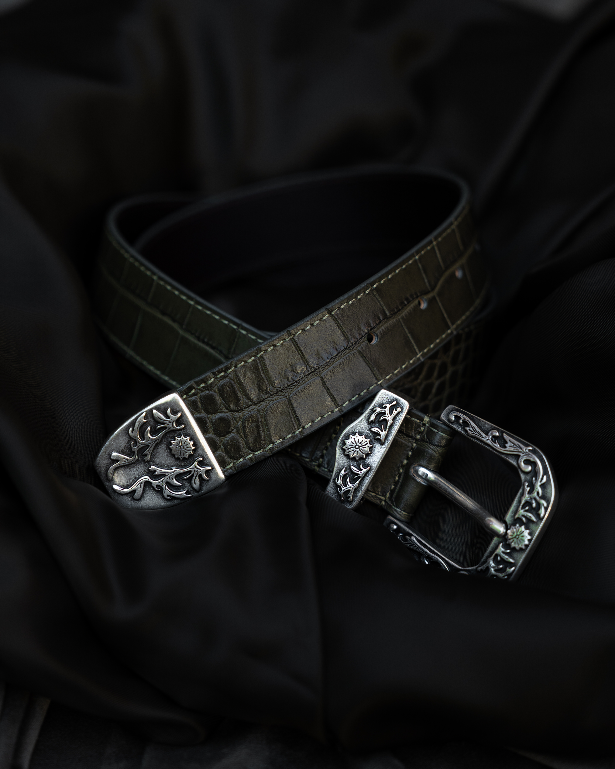 Olive Crocleather Belt