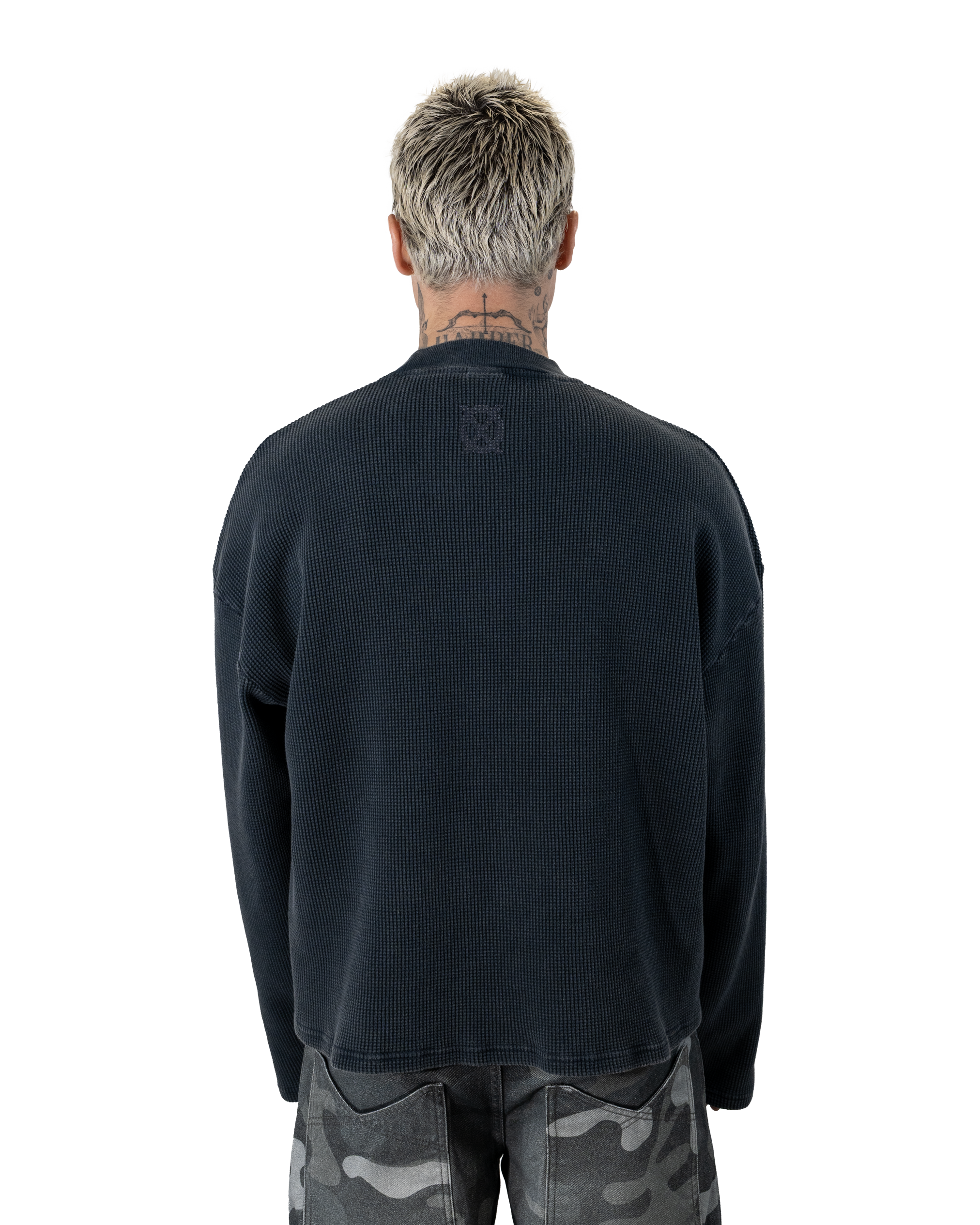 Washed Ocean Blue Waffle Sweater