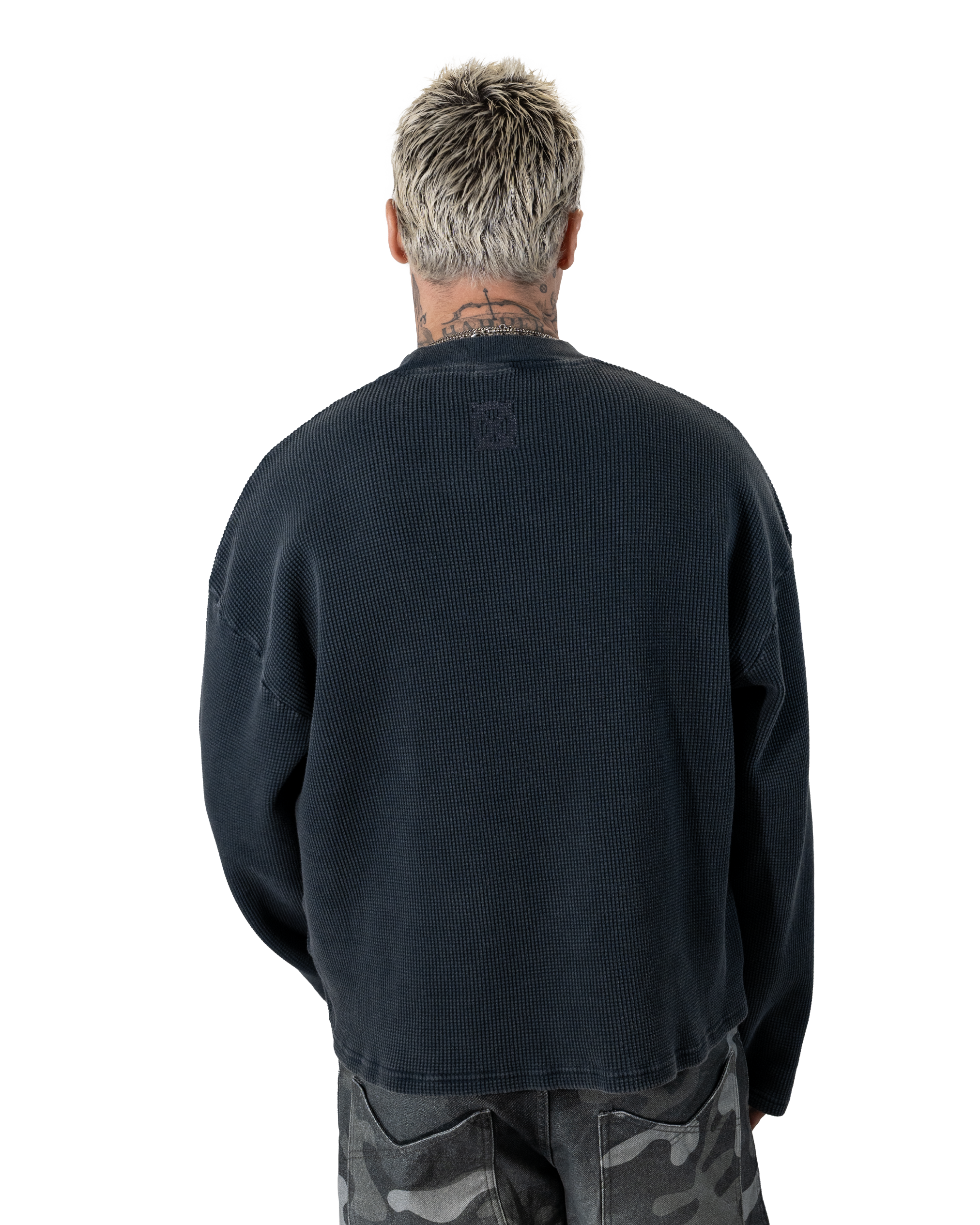 Washed Ocean Blue Waffle Sweater