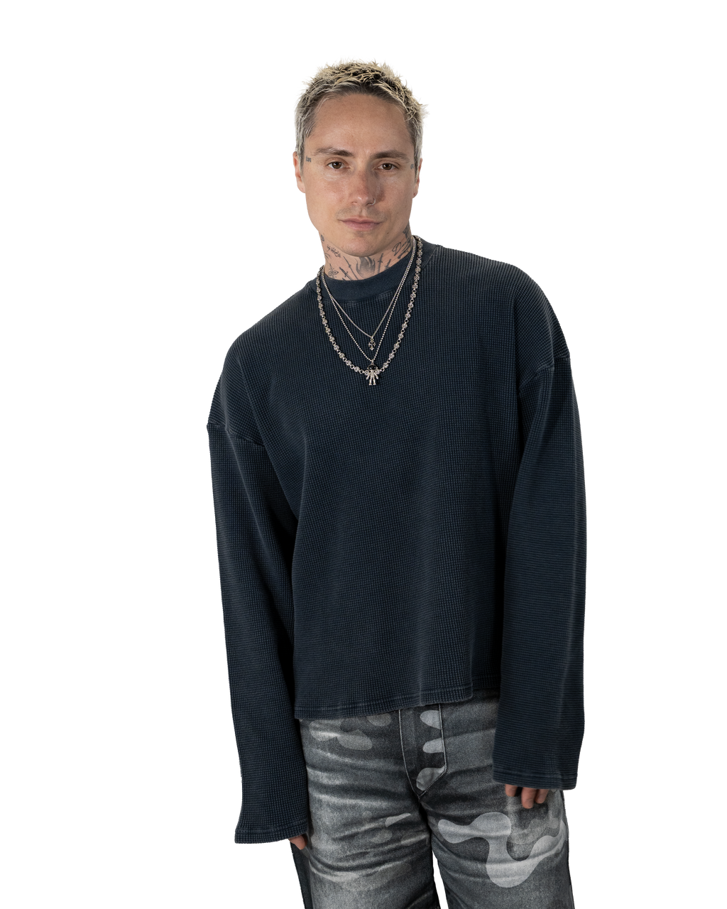 Washed Ocean Blue Waffle Sweater