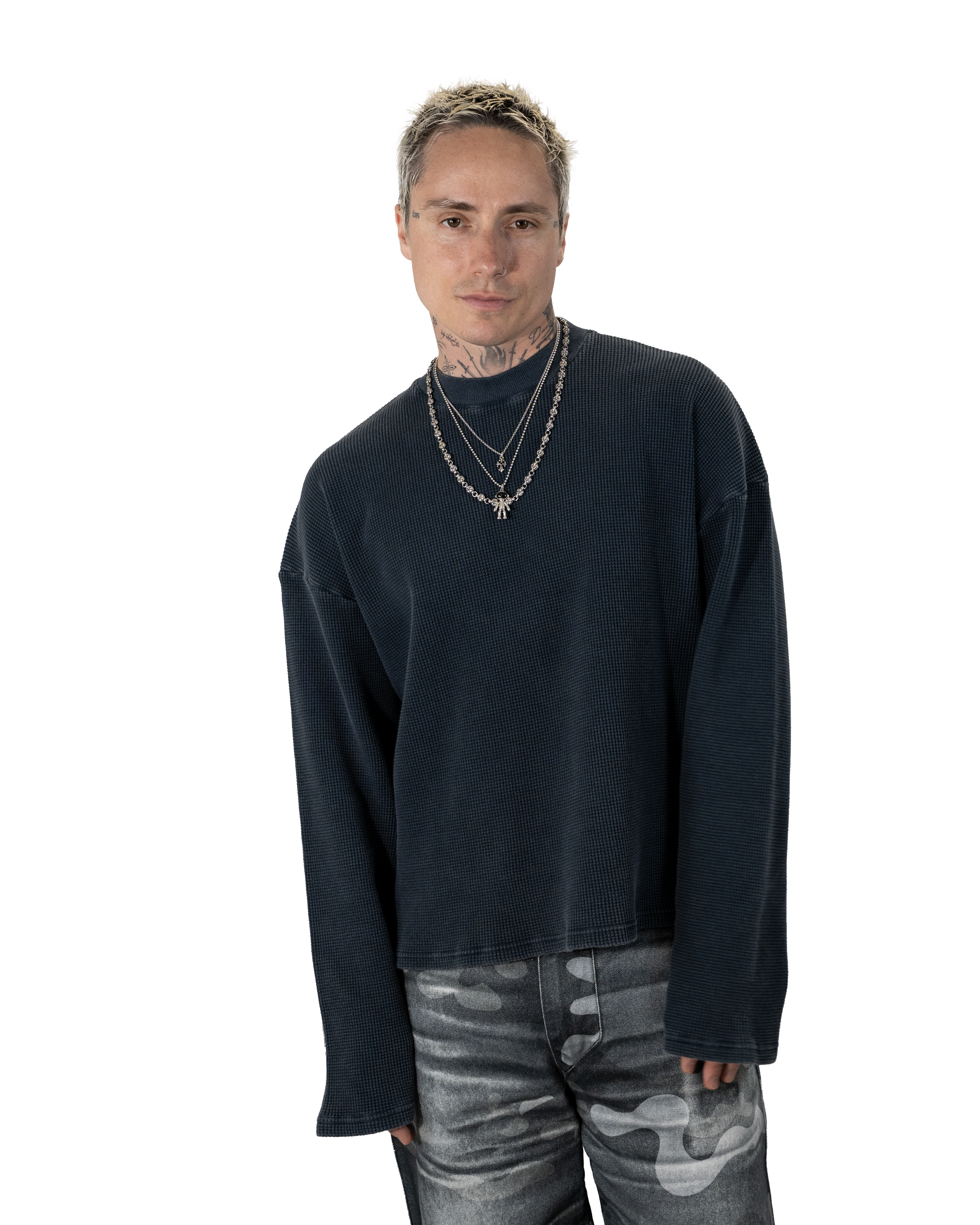 Washed Ocean Blue Waffle Sweater