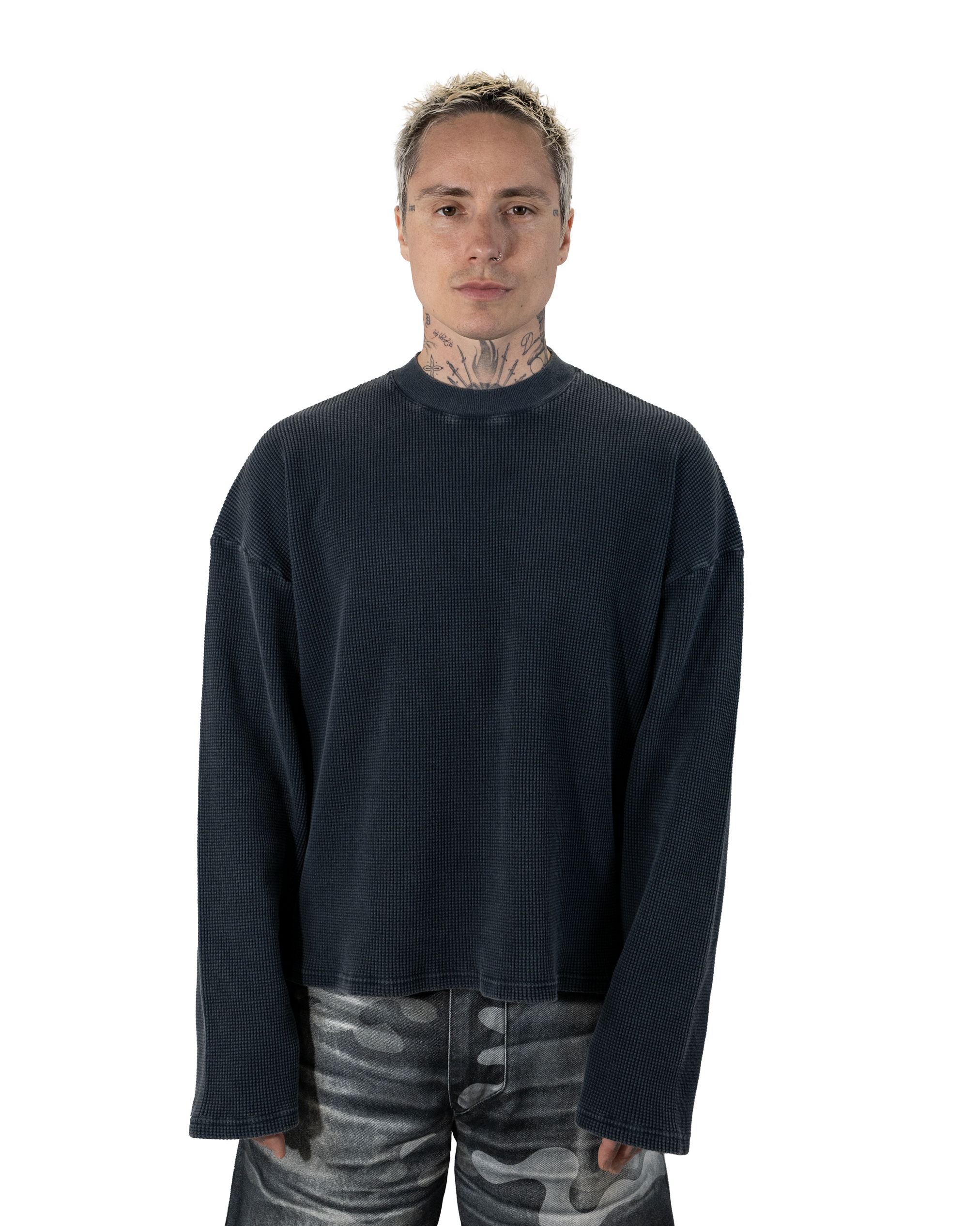 Washed Ocean Blue Waffle Sweater