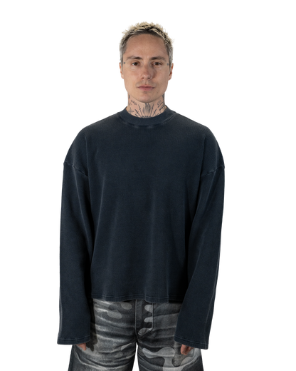 Washed Ocean Blue Waffle Sweater