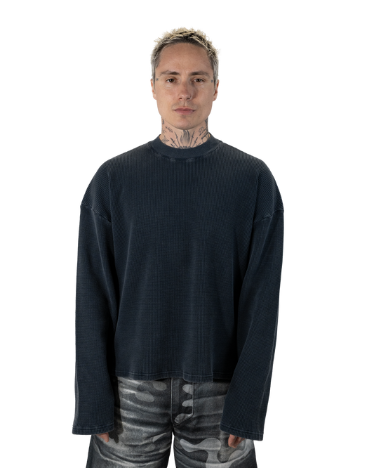 Washed Ocean Blue Waffle Sweater