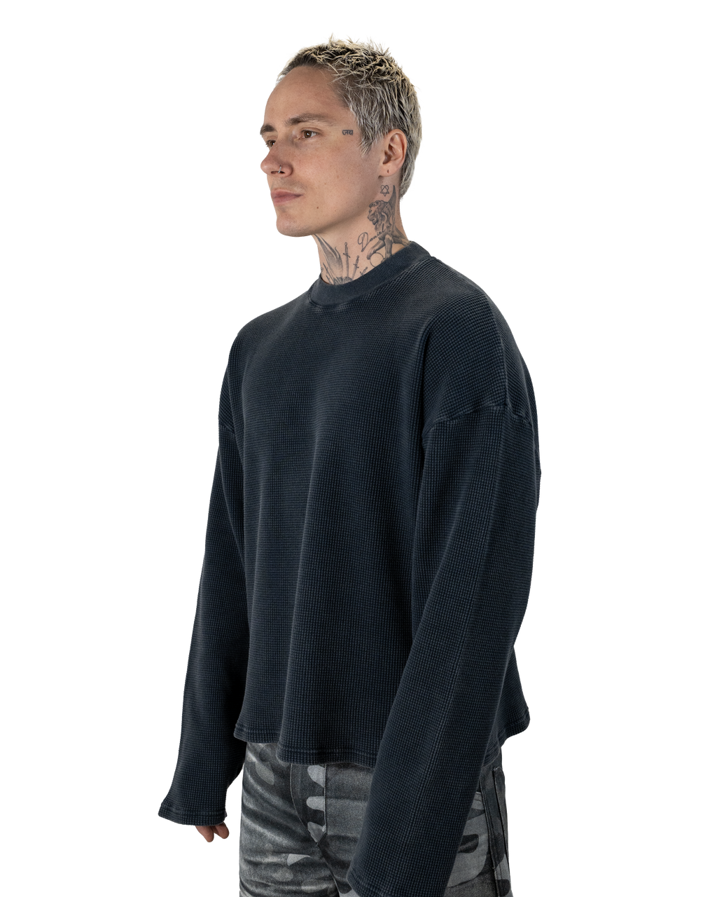 Washed Ocean Blue Waffle Sweater