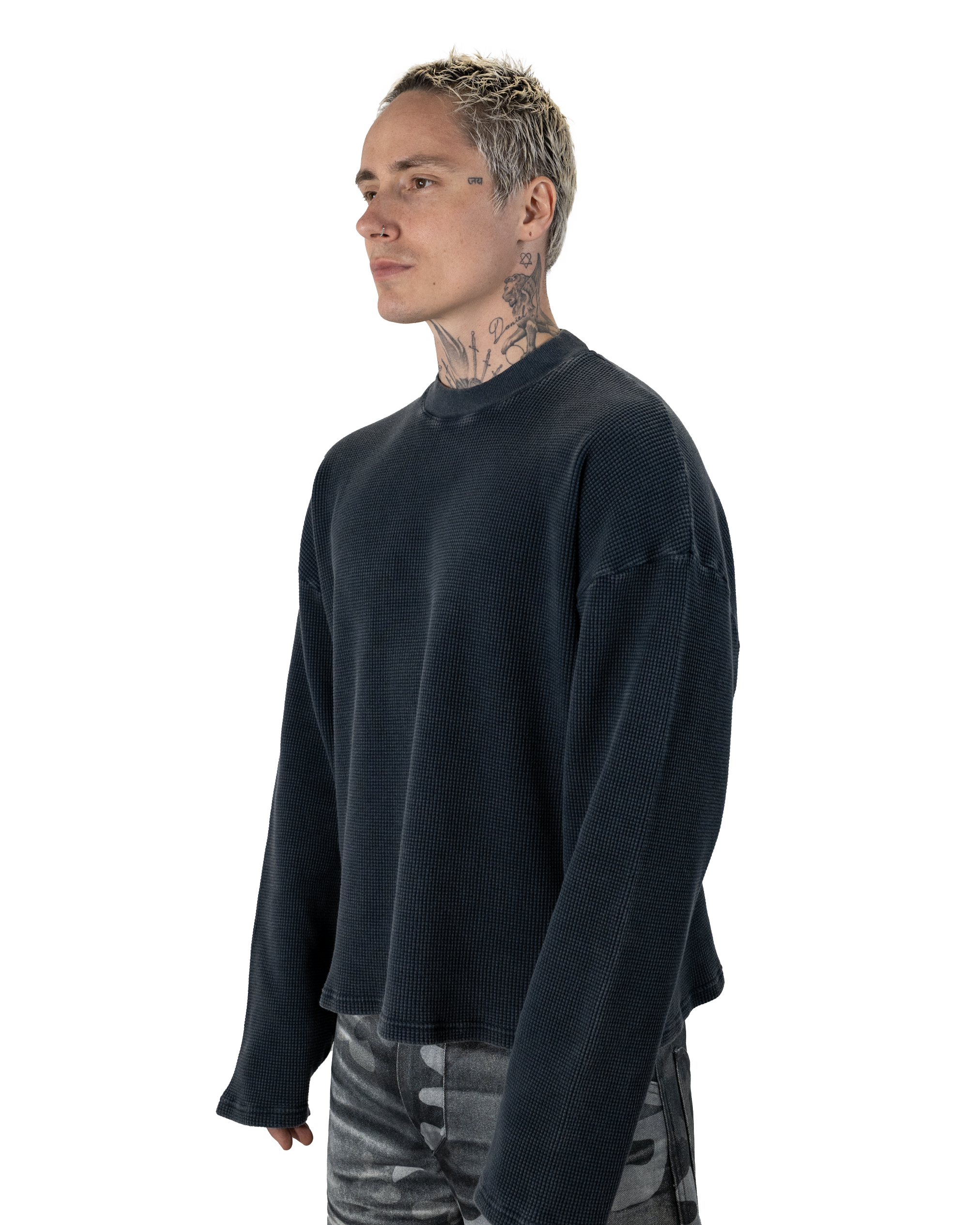 Washed Ocean Blue Waffle Sweater